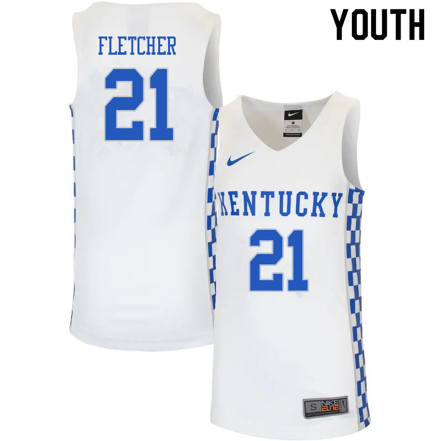 Youth #21 Cam'Ron Fletcher Kentucky Wildcats College Basketball Jerseys Sale-White - Click Image to Close